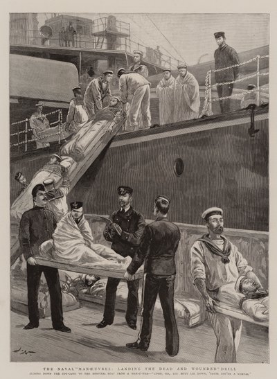 The Naval Manoeuvres, landing the Dead and Wounded Drill by Joseph Nash